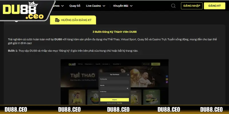 Quy trình đăng ký DU88 tinh gọn trong 3 bước 